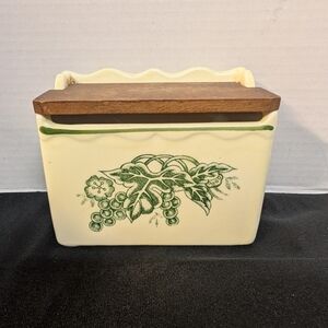 Vintage Retro Ceramic And Wood Recipe Card Box Attached Hinged Lid